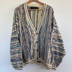 Vintage 90s Tundra Cardigan Sweater Mens XL Colorful Coogi Style Sweatshirt